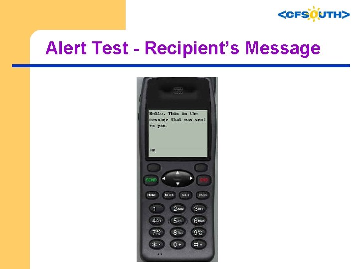 Alert Test - Recipient’s Message 