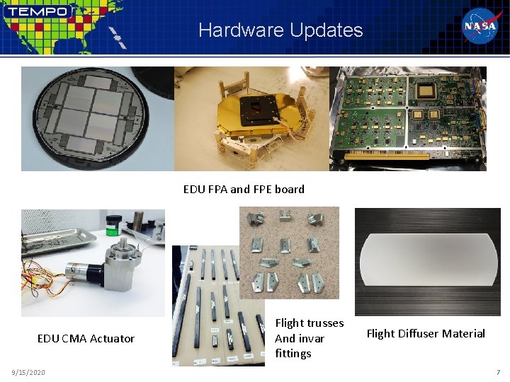 Hardware Updates EDU FPA and FPE board EDU CMA Actuator 9/15/2020 Flight trusses And