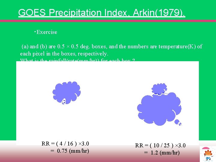 GOES Precipitation Index, Arkin(1979). ・Exercise (a) and (b) are 0. 5 × 0. 5