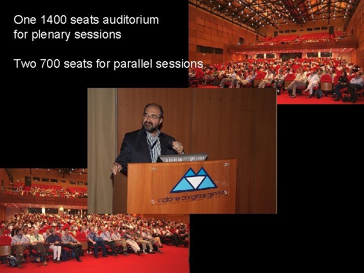 One 1400 seats auditorium for plenary sessions Two 700 seats for parallel sessions 