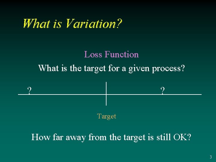 What is Variation? Loss Function What is the target for a given process? ?