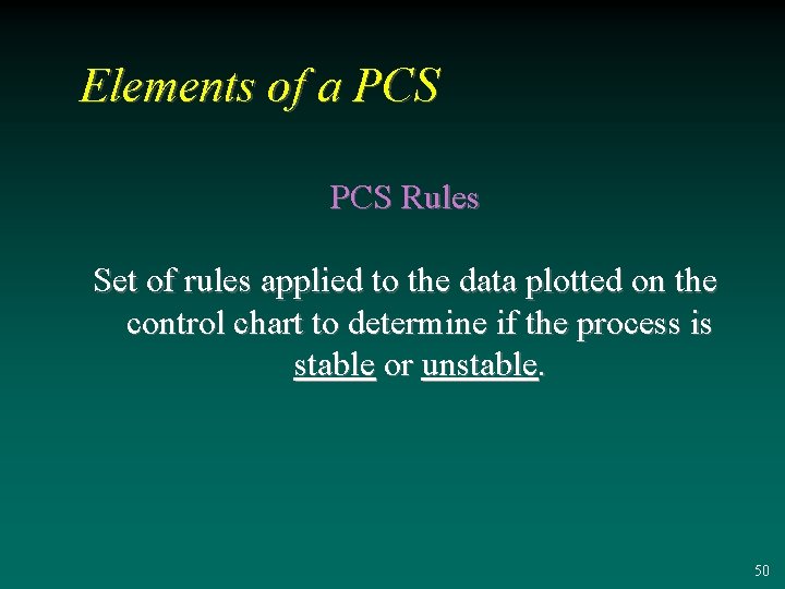 Elements of a PCS Rules Set of rules applied to the data plotted on