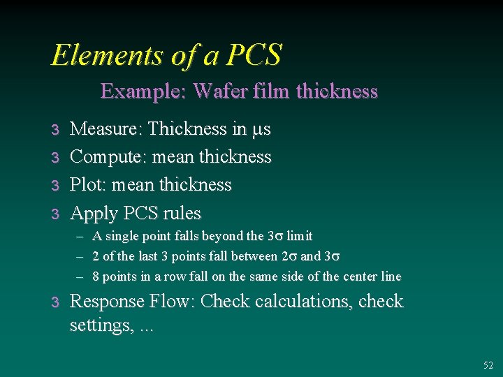 Elements of a PCS Example: Wafer film thickness 3 3 Measure: Thickness in ms