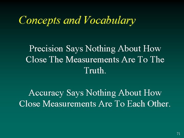 Concepts and Vocabulary Precision Says Nothing About How Close The Measurements Are To The