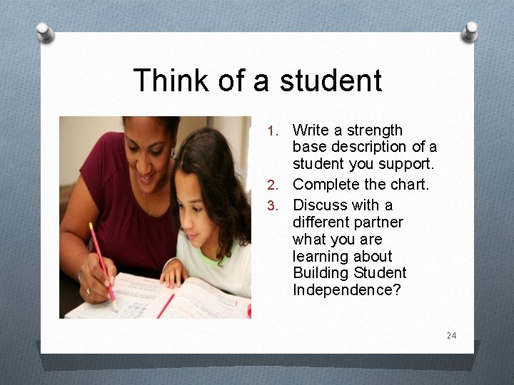 Think of a student Write a strength base description of a student you support.
