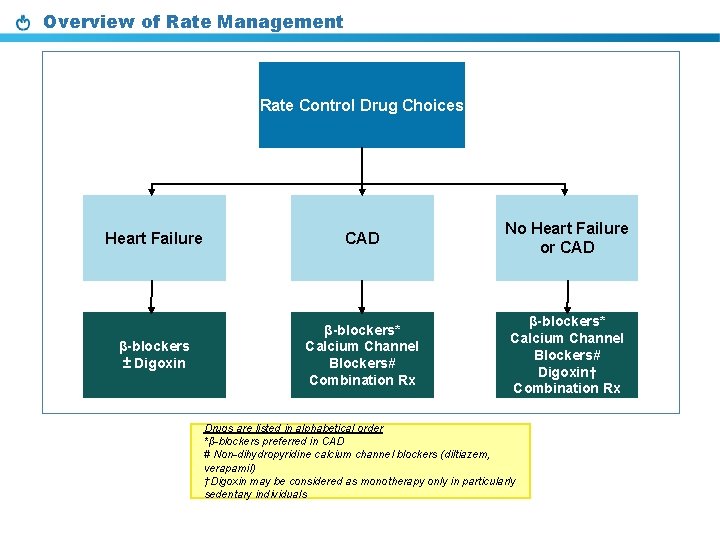 Overview of Rate Management Rate Control Drug Choices Heart Failure CAD No Heart Failure