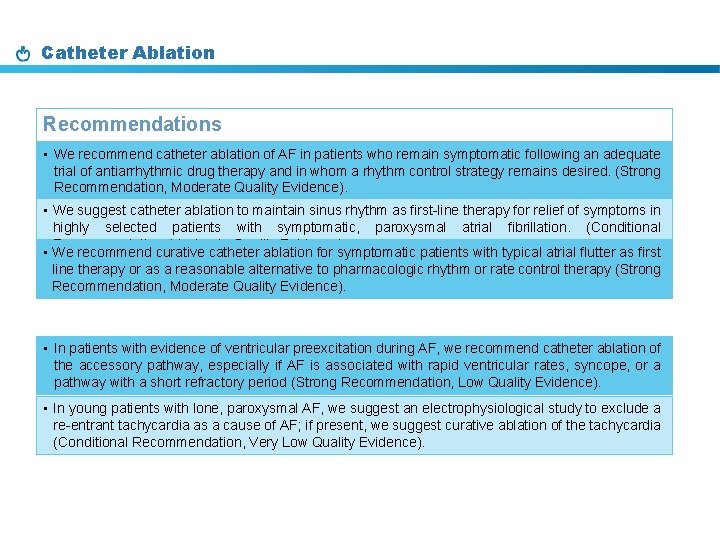Catheter Ablation Recommendations • We recommend catheter ablation of AF in patients who remain