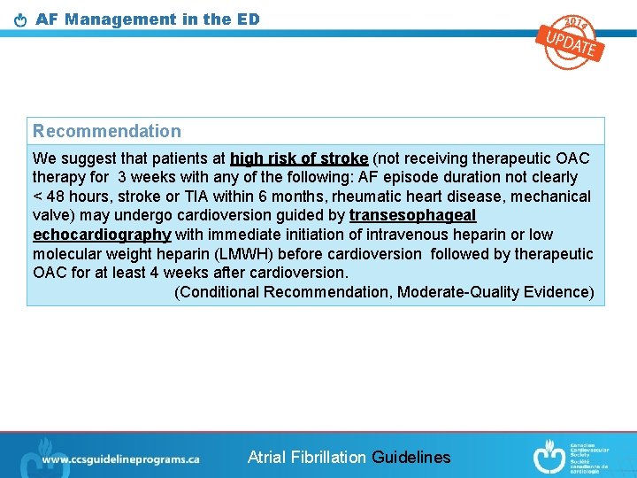 AF Management in the ED Recommendation We suggest that patients at high risk of