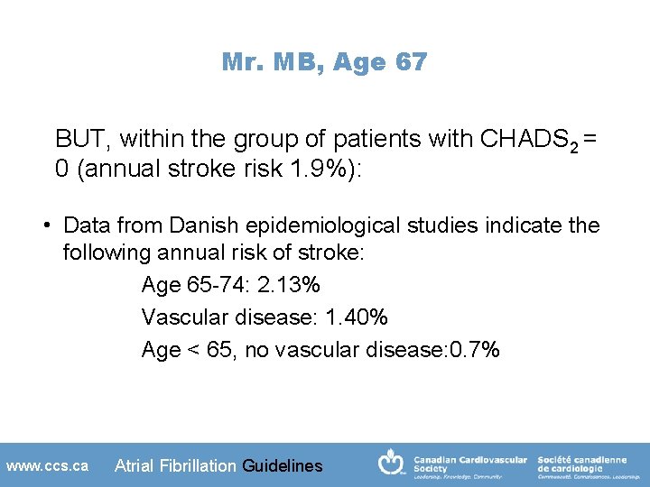 Mr. MB, Age 67 BUT, within the group of patients with CHADS 2 =