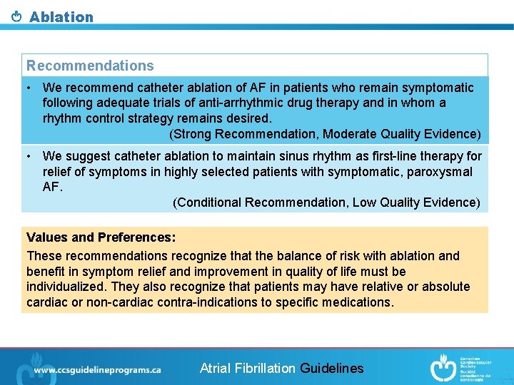 Ablation Recommendations • We recommend catheter ablation of AF in patients who remain symptomatic