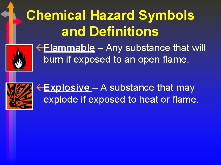 Chemical Hazard Symbols and Definitions ßFlammable – Any substance that will burn if exposed