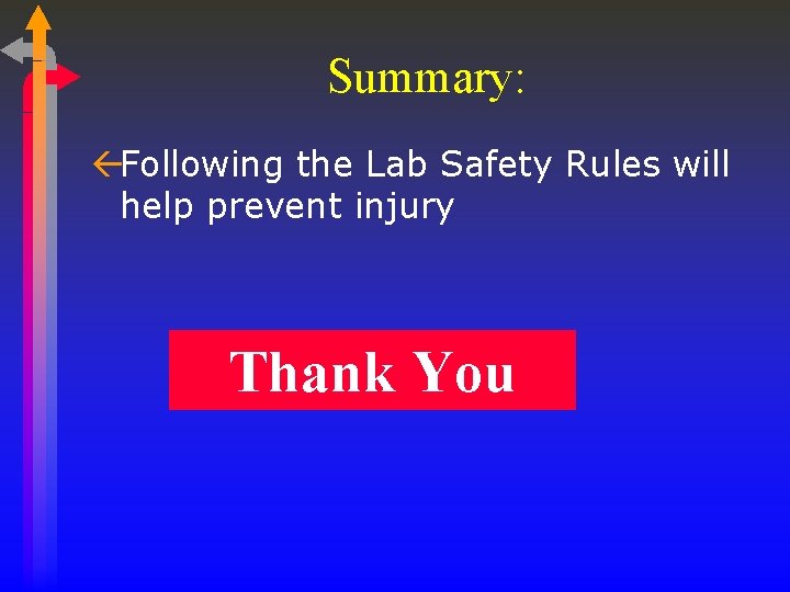 Summary: ßFollowing the Lab Safety Rules will help prevent injury Thank You 