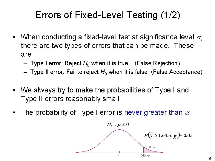 Errors of Fixed-Level Testing (1/2) • When conducting a fixed-level test at significance level