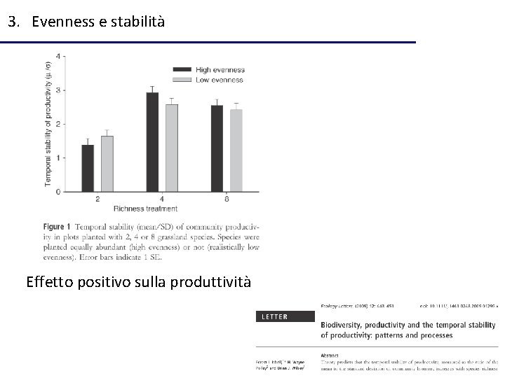 3. Evenness e stabilità Effetto positivo sulla produttività 