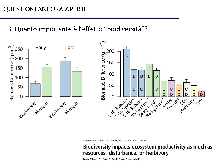 QUESTIONI ANCORA APERTE 3. Quanto importante è l’effetto ”biodiversità”? 