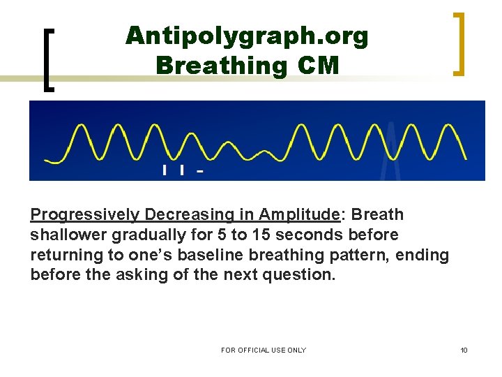 Antipolygraph. org Breathing CM Progressively Decreasing in Amplitude: Breath shallower gradually for 5 to