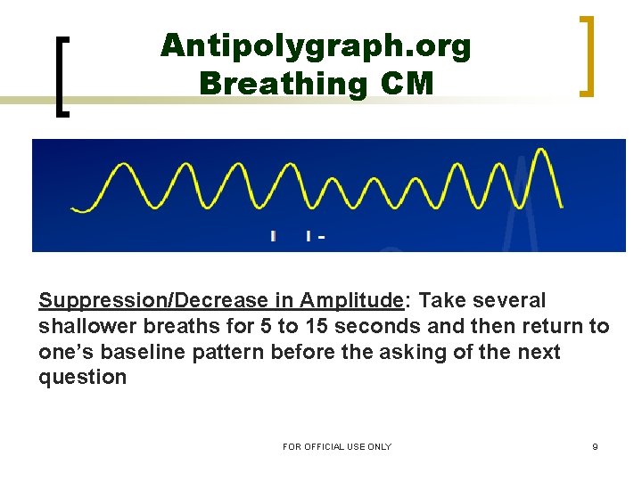 Antipolygraph. org Breathing CM Suppression/Decrease in Amplitude: Take several shallower breaths for 5 to