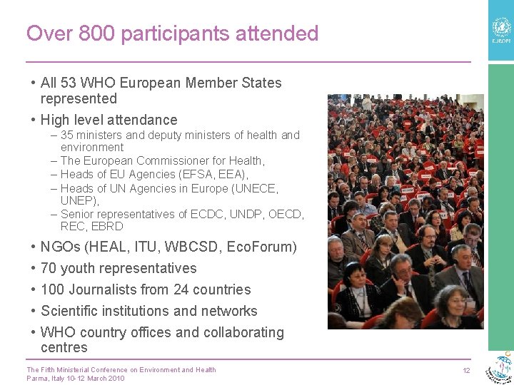 Over 800 participants attended • All 53 WHO European Member States represented • High