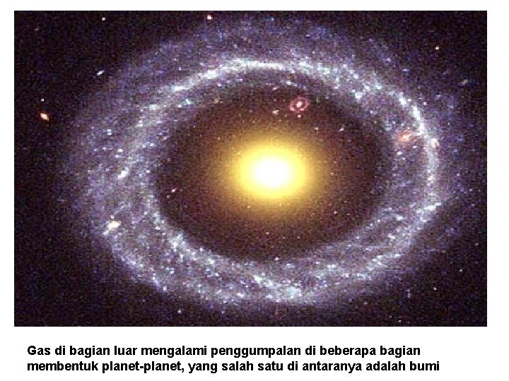 Gas di bagian luar mengalami penggumpalan di beberapa bagian membentuk planet-planet, yang salah satu