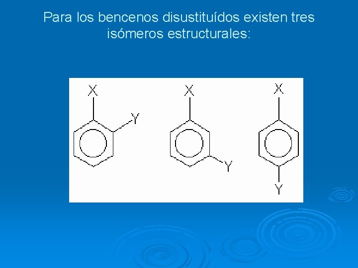 Para los bencenos disustituídos existen tres isómeros estructurales: 