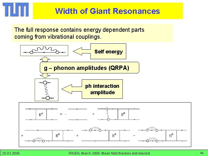 Width of Giant Resonances The full response contains energy dependent parts coming from vibrational