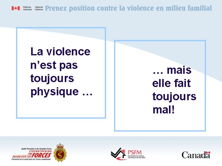 La violence n’est pas toujours physique … … mais elle fait toujours mal! 12