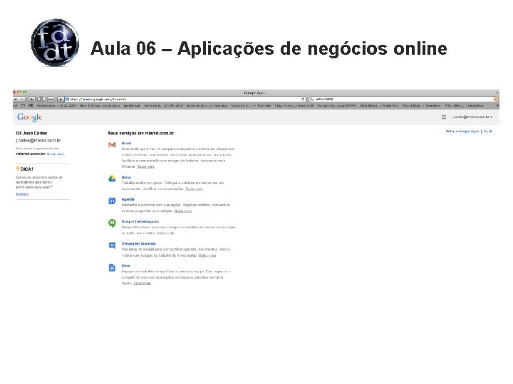 Aula 06 – Aplicações de negócios online 