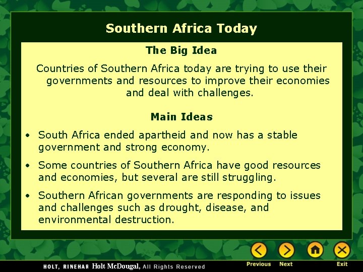 Southern Africa Today The Big Idea Countries of Southern Africa today are trying to