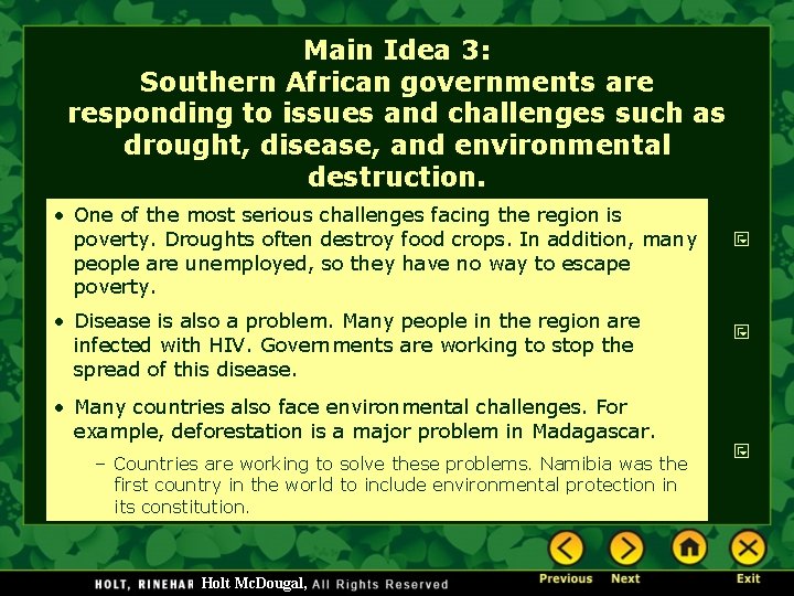 Main Idea 3: Southern African governments are responding to issues and challenges such as