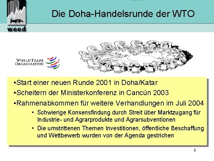 Die Doha-Handelsrunde der WTO • Start einer neuen Runde 2001 in Doha/Katar • Scheitern