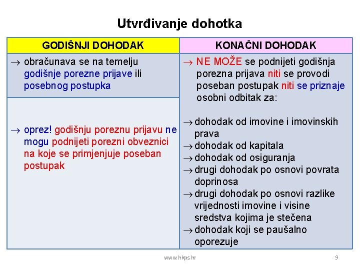 Utvrđivanje dohotka GODIŠNJI DOHODAK obračunava se na temelju godišnje porezne prijave ili posebnog postupka