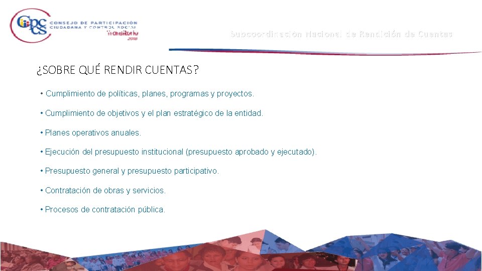 Modelo de Rendición de Cuentas para. Subcoordinación Funciones del Estado Nacional de Rendición de