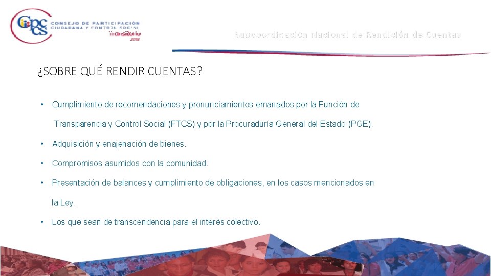 Modelo de Rendición de Cuentas para. Subcoordinación Funciones del Estado Nacional de Rendición de