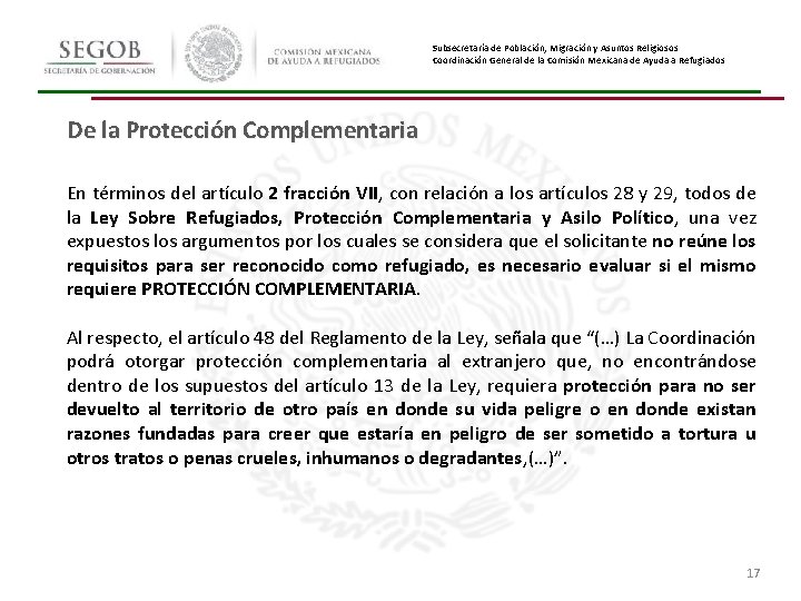 Subsecretaría de Población, Migración y Asuntos Religiosos Coordinación General de la Comisión Mexicana de