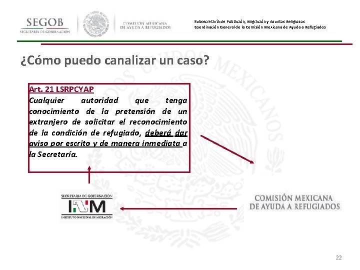 Subsecretaría de Población, Migración y Asuntos Religiosos Coordinación General de la Comisión Mexicana de