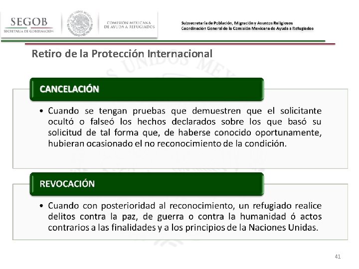 Retiro de la Protección Internacional 41 