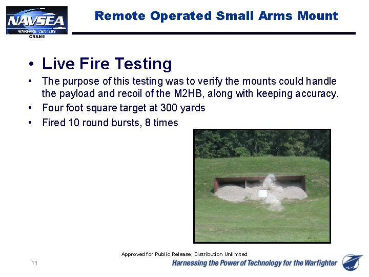 Remote Operated Small Arms Mount • Live Fire Testing • The purpose of this