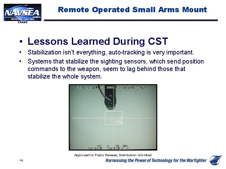 Remote Operated Small Arms Mount • Lessons Learned During CST • Stabilization isn’t everything,