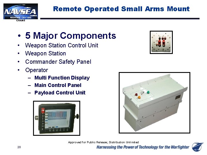 Remote Operated Small Arms Mount • 5 Major Components • • Weapon Station Control