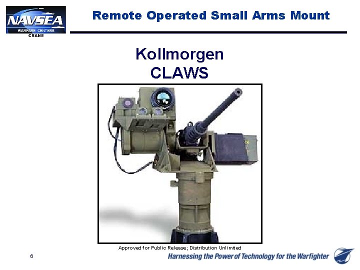Remote Operated Small Arms Mount Kollmorgen CLAWS Approved for Public Release; Distribution Unlimited 6
