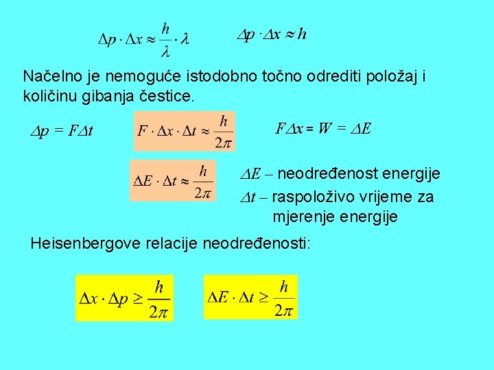  p · x h Načelno je nemoguće istodobno točno odrediti položaj i količinu