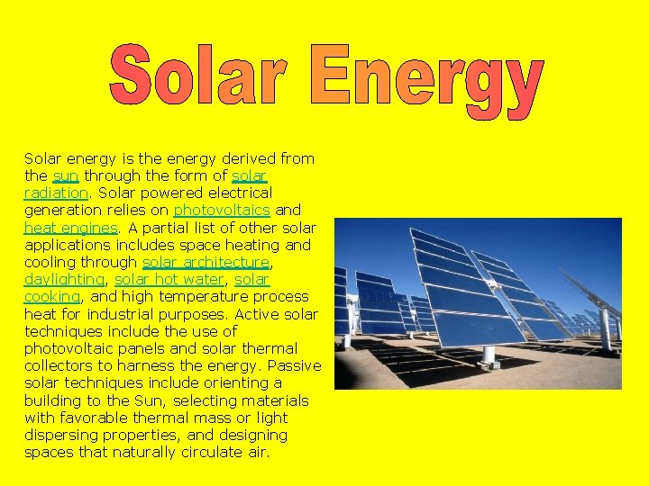 Wind Power Hydropower Solar Energy Biomass Biofuel Geothermal