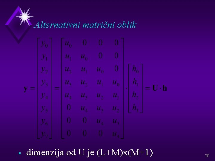 Alternativni matrični oblik § dimenzija od U je (L+M)x(M+1) 20 