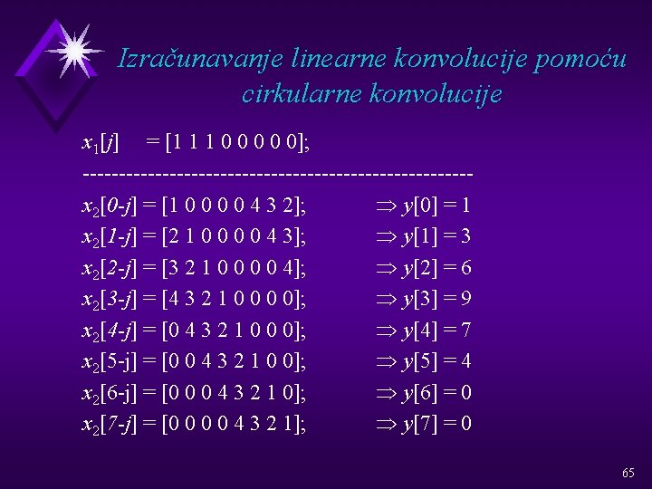 Izračunavanje linearne konvolucije pomoću cirkularne konvolucije x 1[j] = [1 1 1 0 0