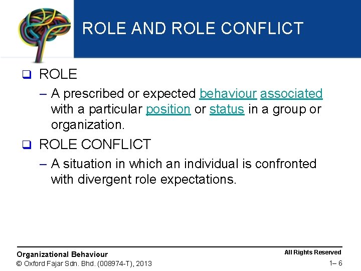 ROLE AND ROLE CONFLICT q ROLE – A prescribed or expected behaviour associated with
