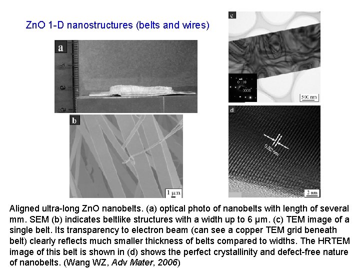 Zn. O 1 -D nanostructures (belts and wires) Aligned ultra-long Zn. O nanobelts. (a)
