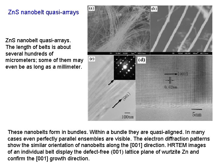 Zn. S nanobelt quasi-arrays. The length of belts is about several hundreds of micrometers;