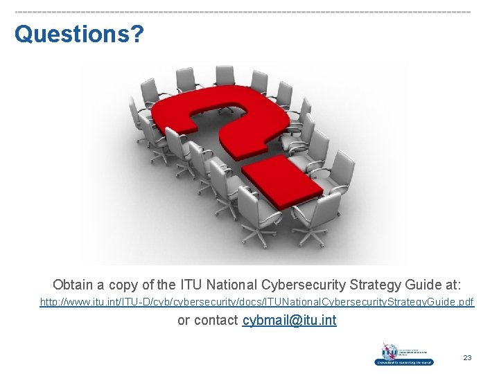 Questions? Obtain a copy of the ITU National Cybersecurity Strategy Guide at: http: //www.