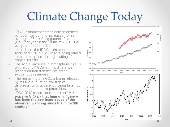 Climate Change Today • • • IPCC) estimates that the carbon emitted by fossil-fuel