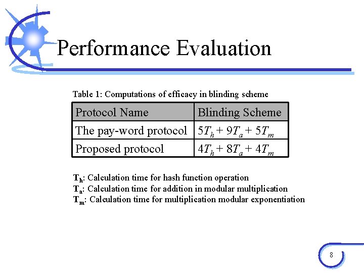 Performance Evaluation Table 1: Computations of efficacy in blinding scheme Protocol Name Blinding Scheme